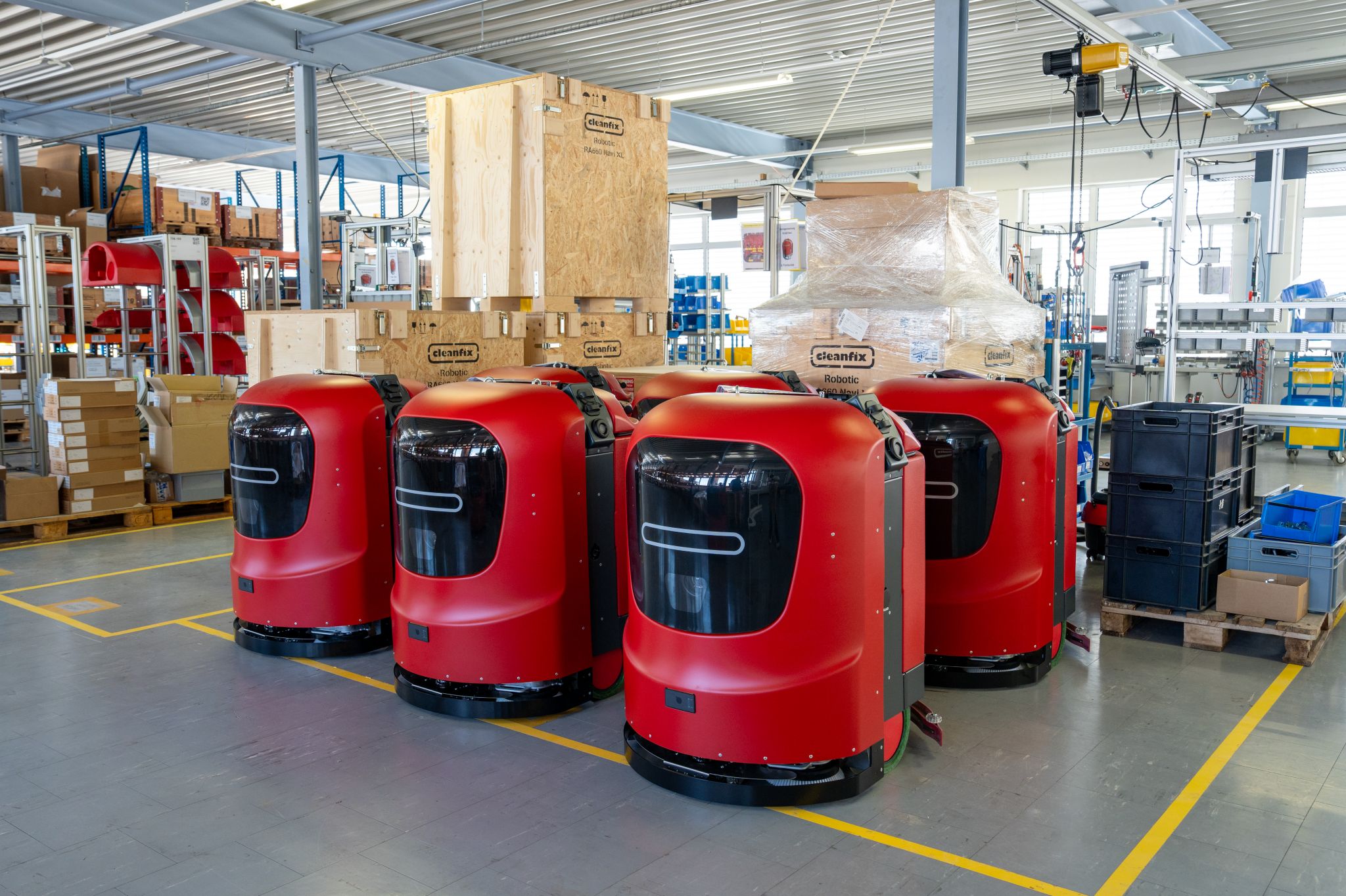 That combination is already shipping. ADAR One is embedded on the front face of the Cleanfix RA660 Navi XL, an industrial cleaning robot recently launched to market. The image shows multiple Navi XL on its way to customers. 
